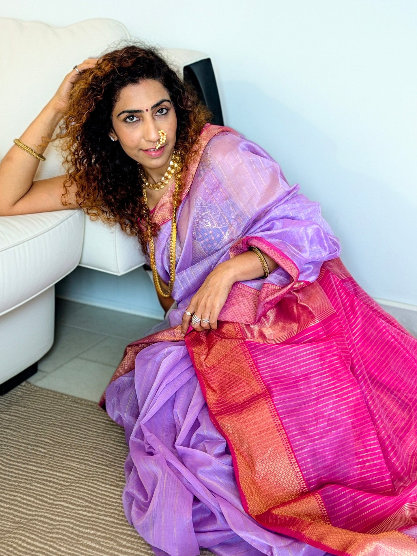 Lilac Maheshwari Saree ~ Rang collection