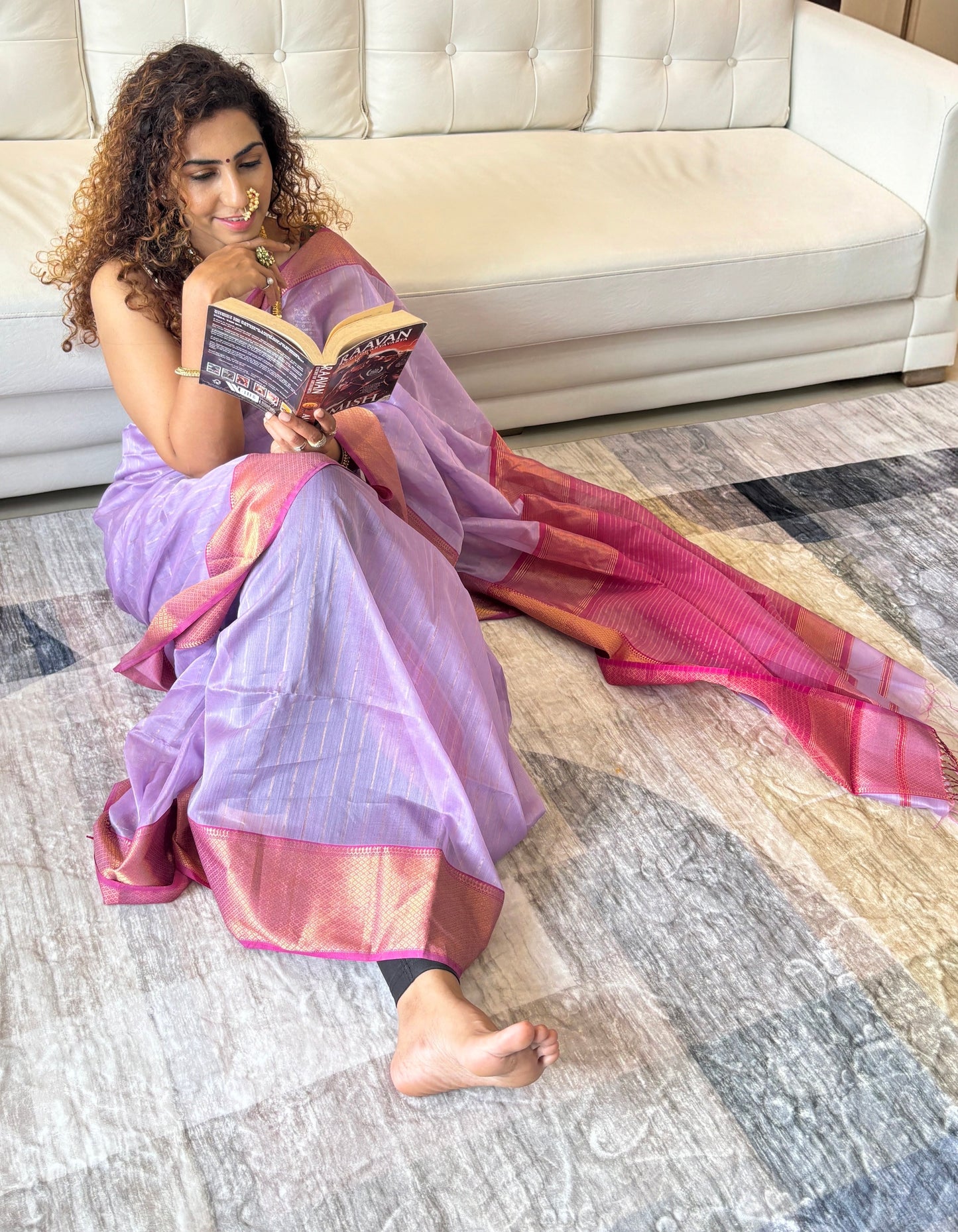 Lilac Maheshwari Saree ~ Rang collection