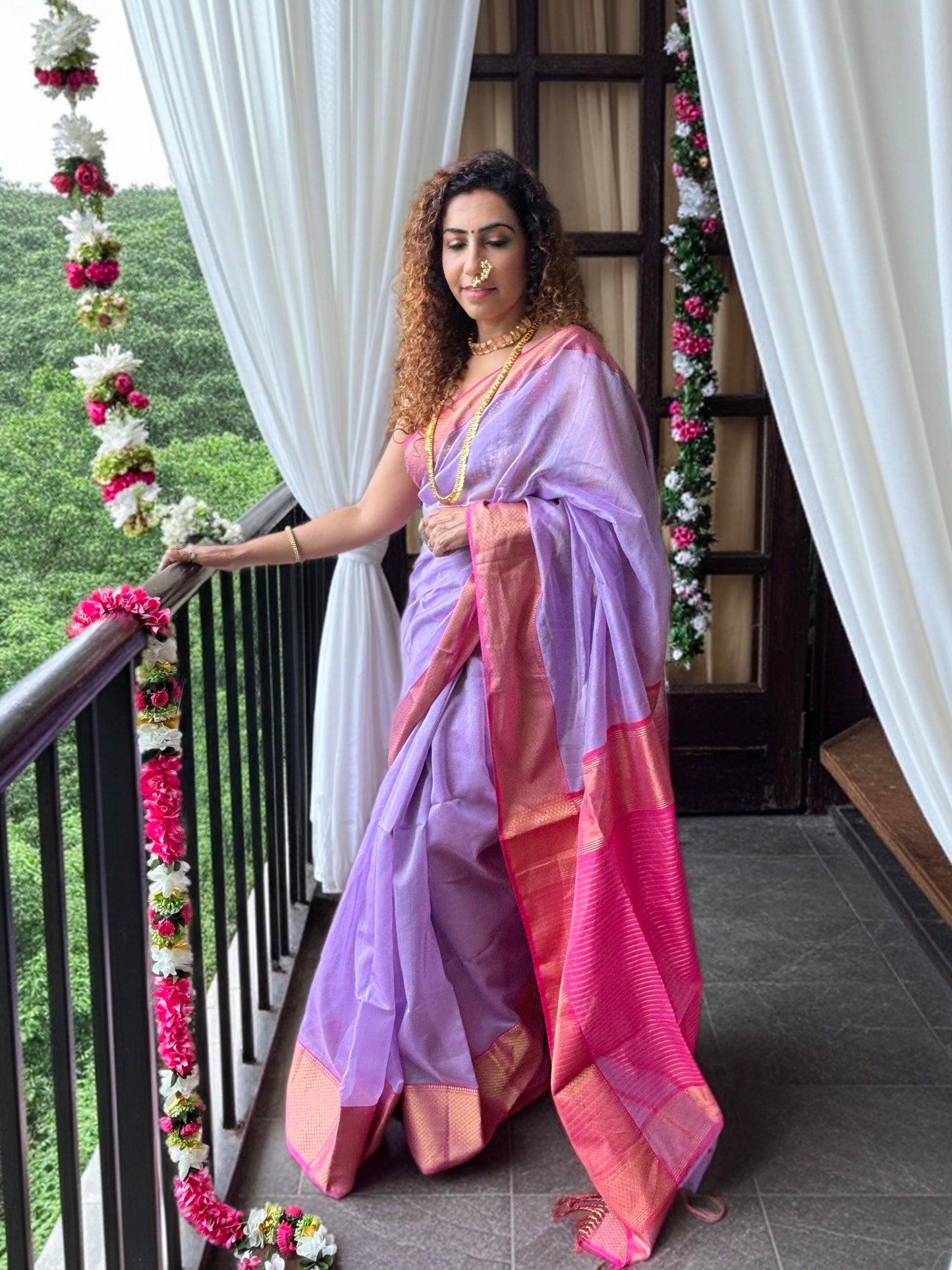 Lilac Maheshwari Saree ~ Rang collection