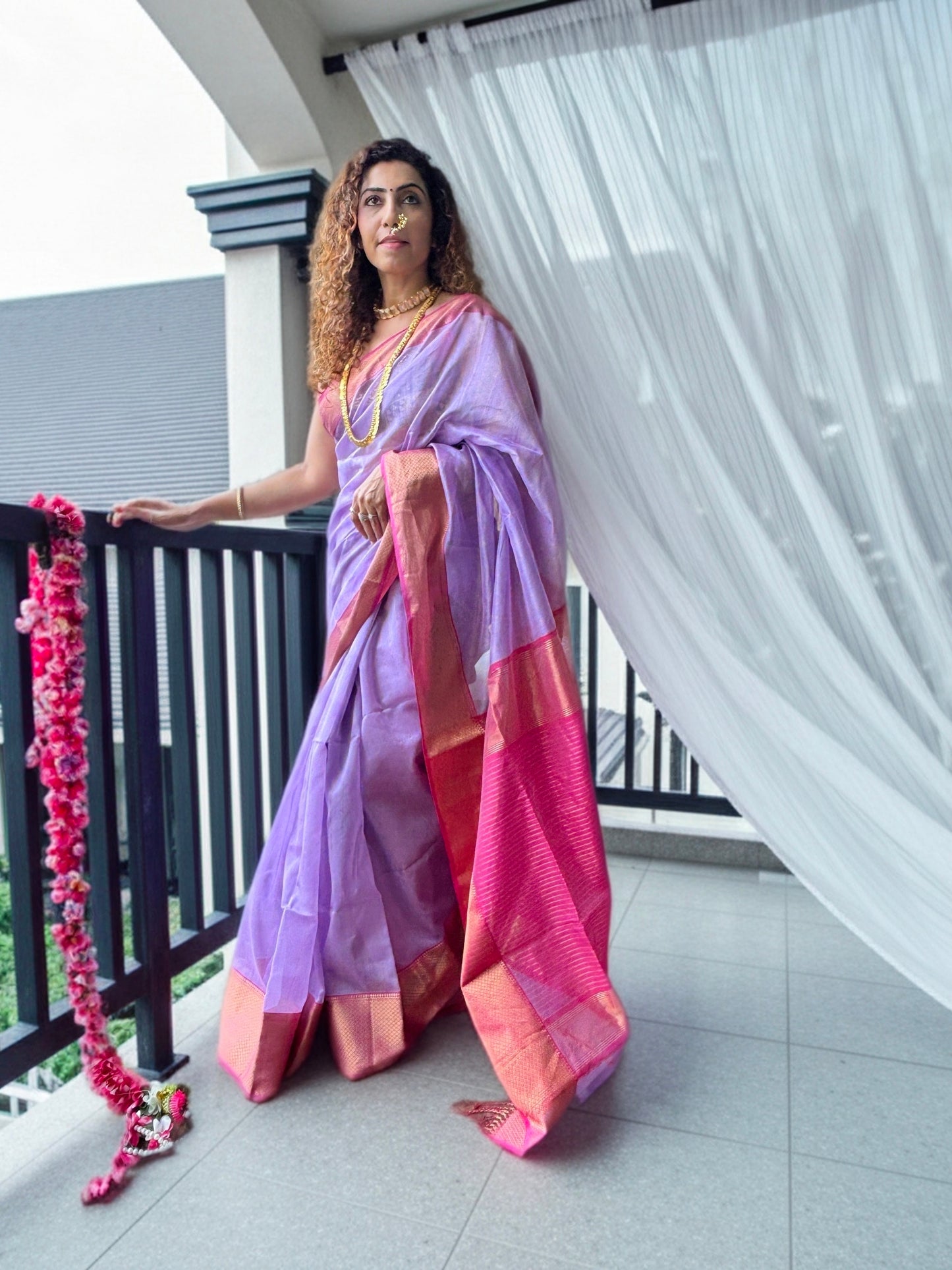 Lilac Maheshwari Saree ~ Rang collection