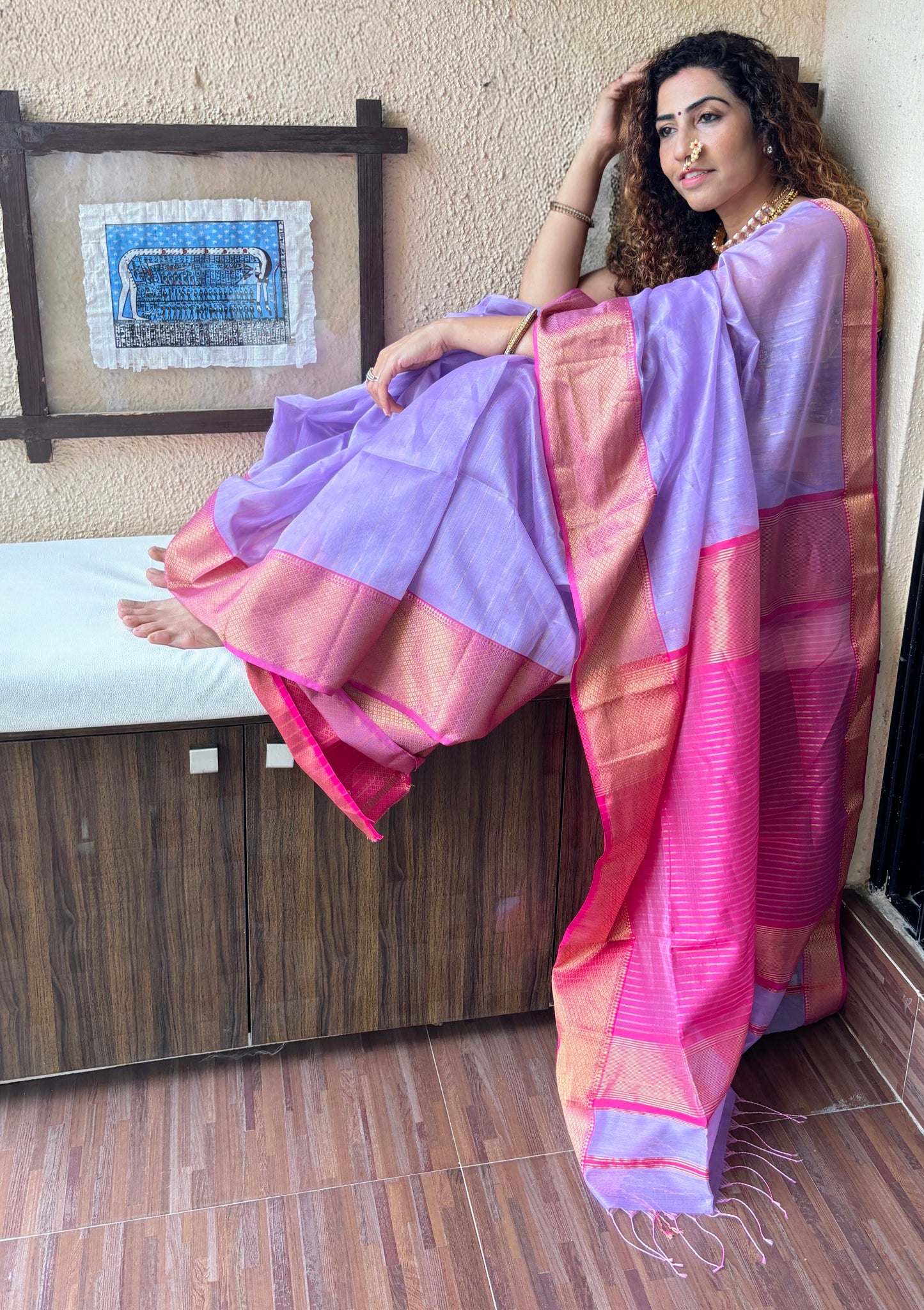 Lilac Maheshwari Saree ~ Rang collection