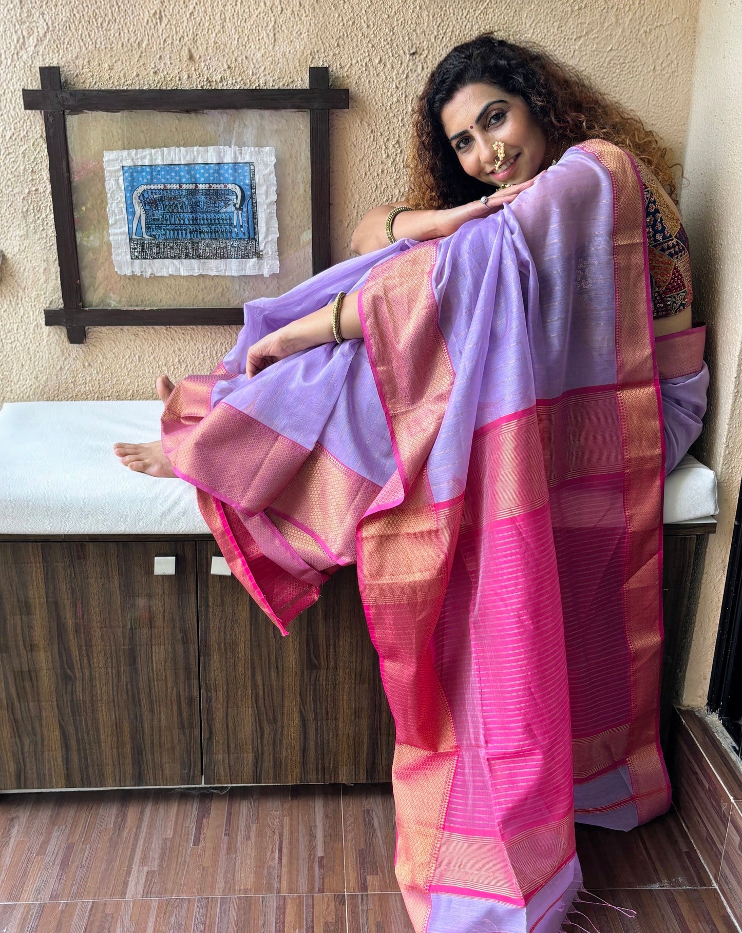 Lilac Maheshwari Saree ~ Rang collection
