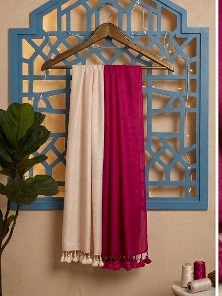 Color Block Unisex woolen Pink Stole I Natural Dyes I Handloom