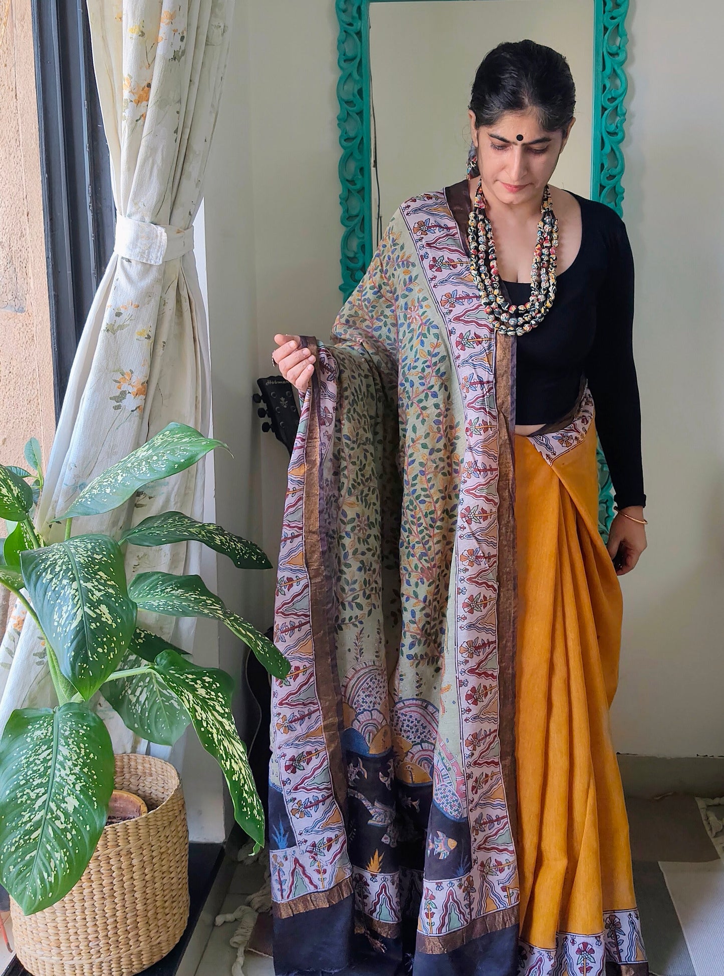 Mata Ni Pachedi hand painted Saree - Made to order