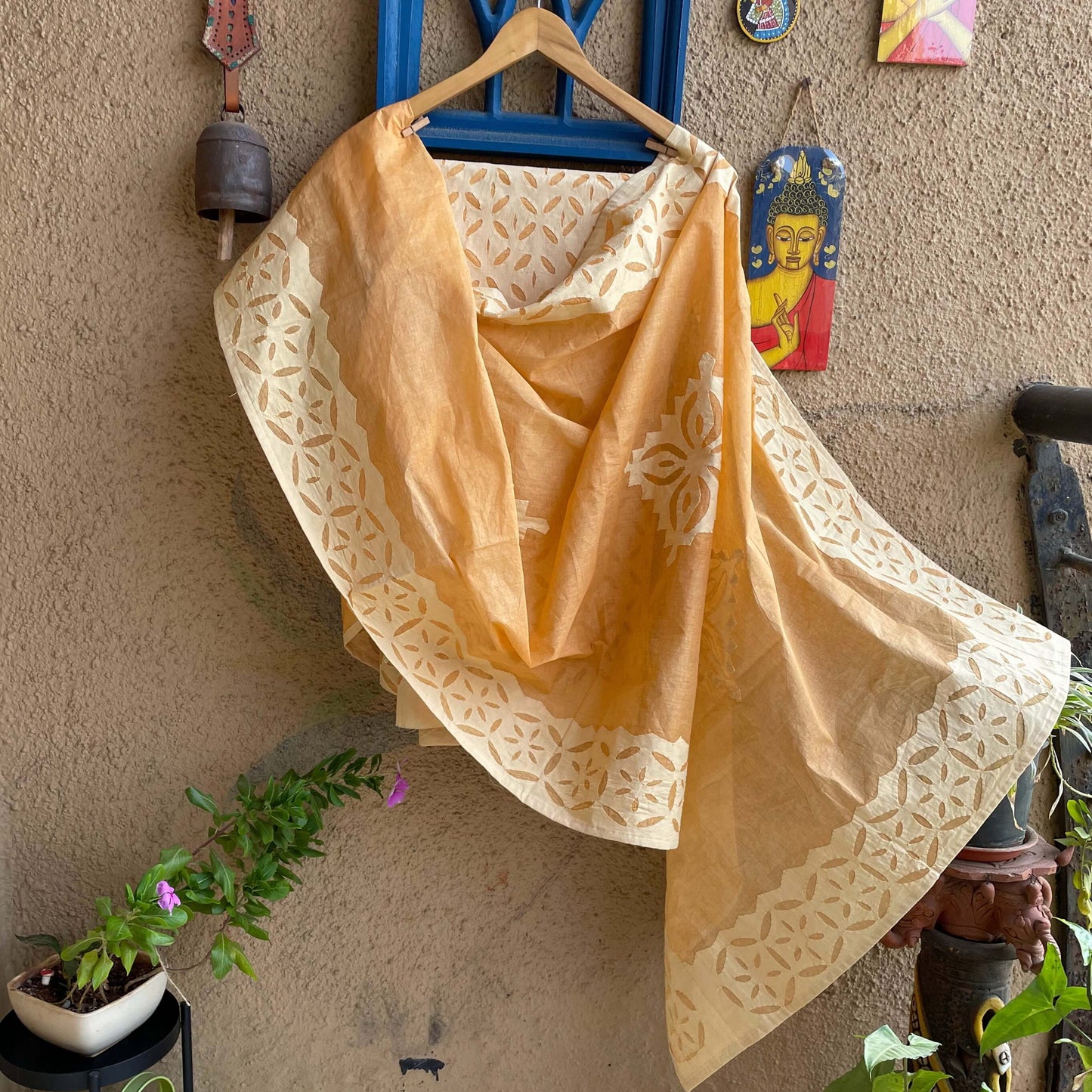 Mustard yellow Applique Dupatta set