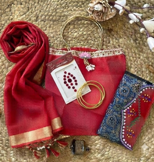 Sindoori Saree gift Bag| handloom organza silk