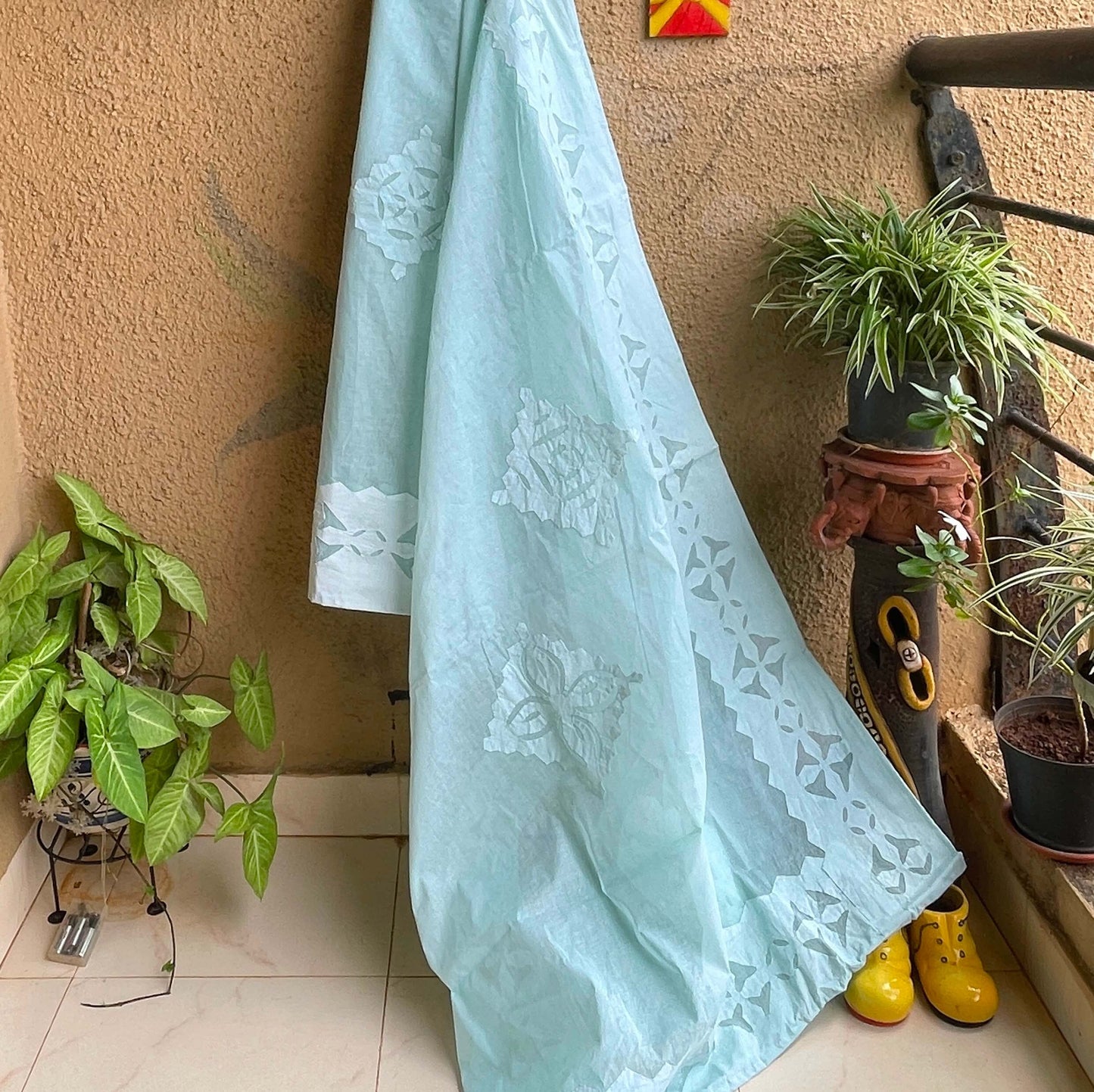 Sage green Applique Cotton Saree