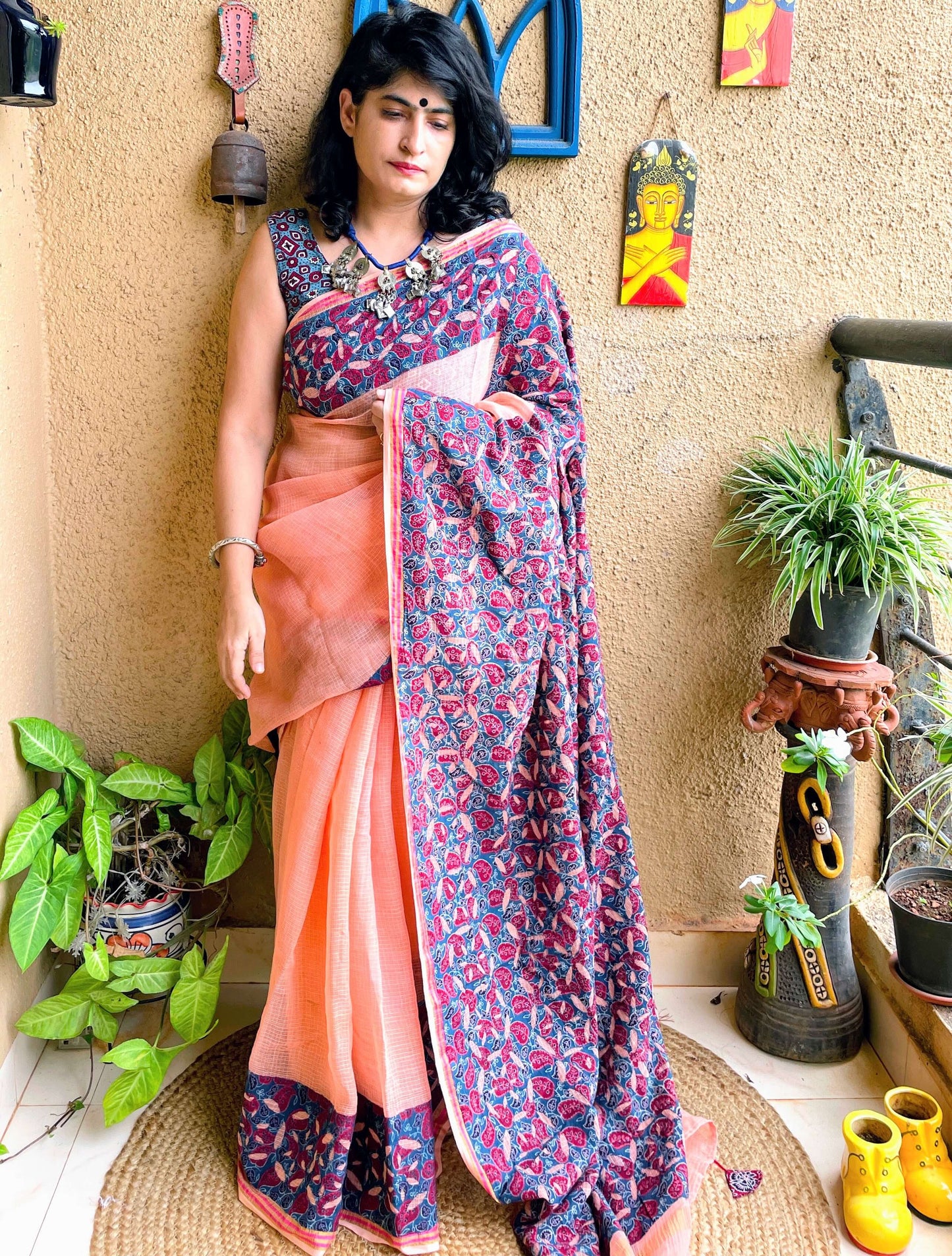 Peach Applique Kota Saree