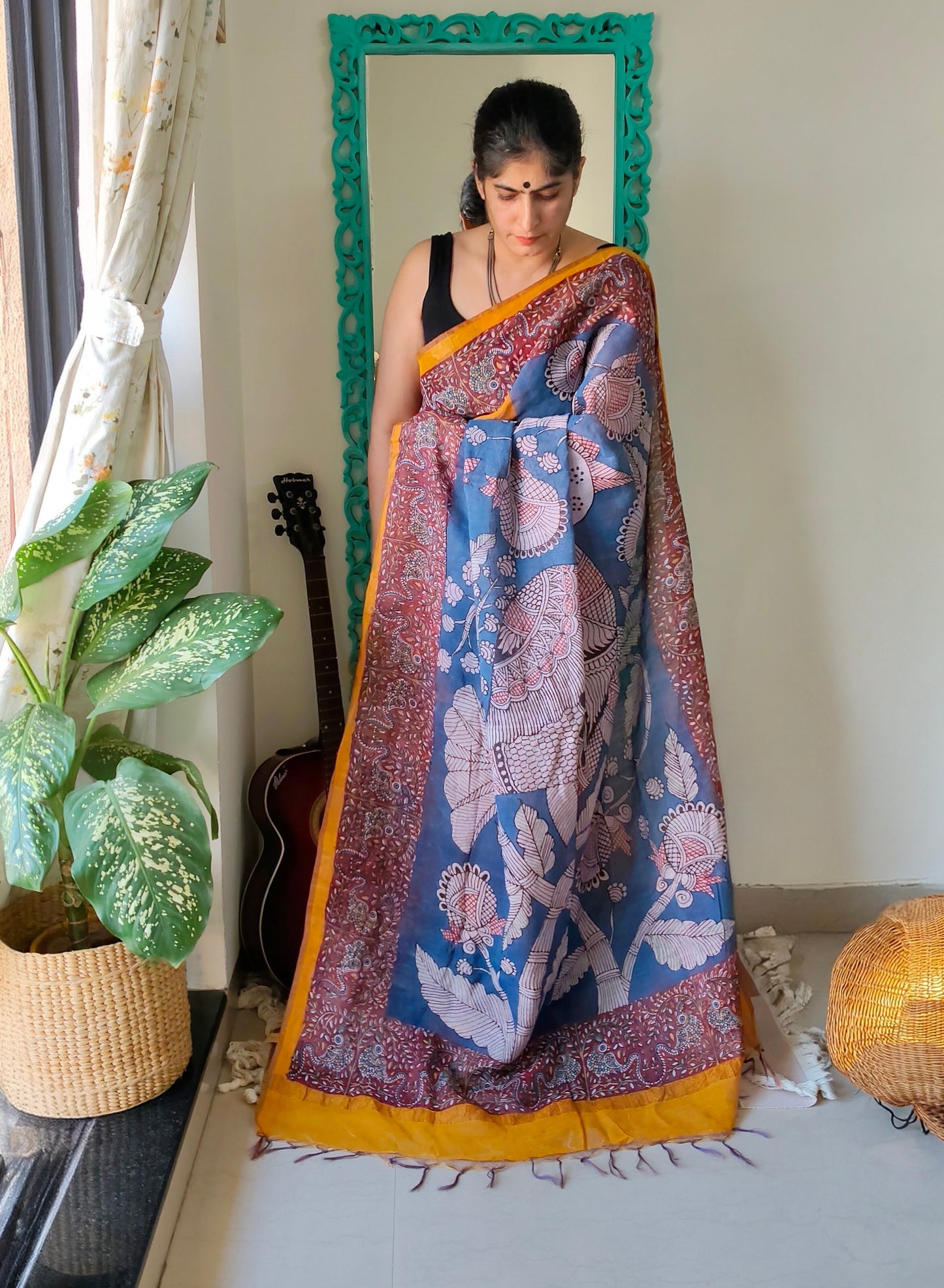Mata Ni Pachedi peacock painted Saree - Made to order
