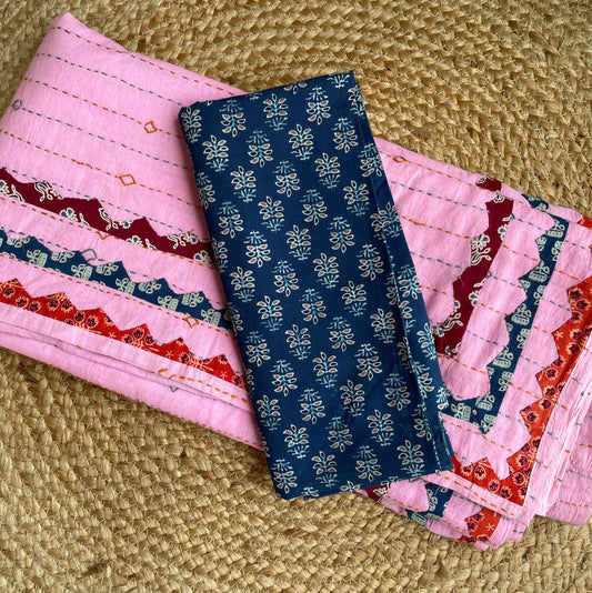 Pink Applique Cotton with kantha