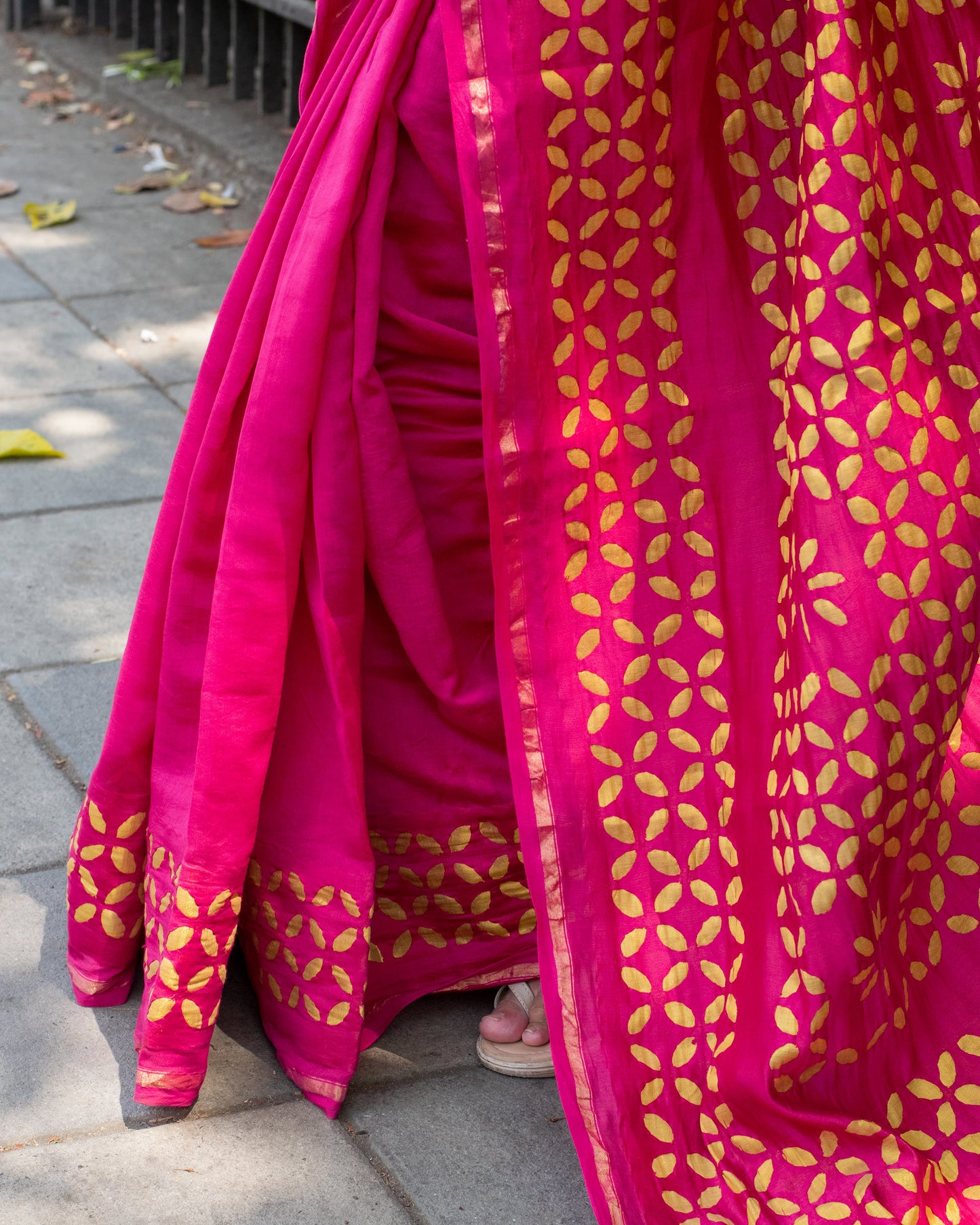 Hot Pink Applique Chanderi Saree