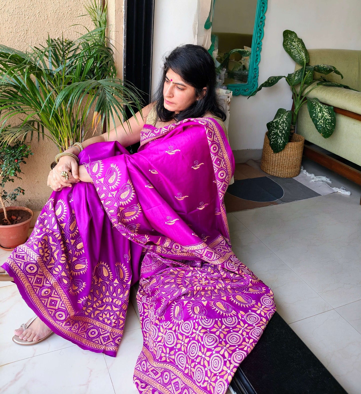 Purple Silk with Kantha Stitch
