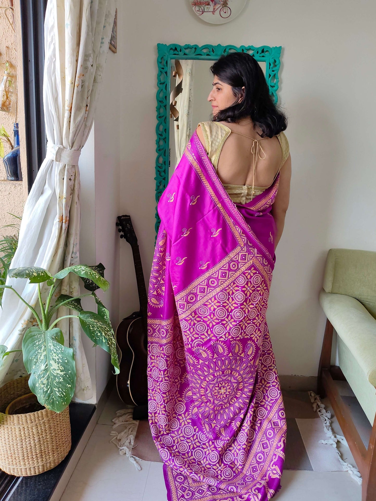 Purple Silk with Kantha Stitch