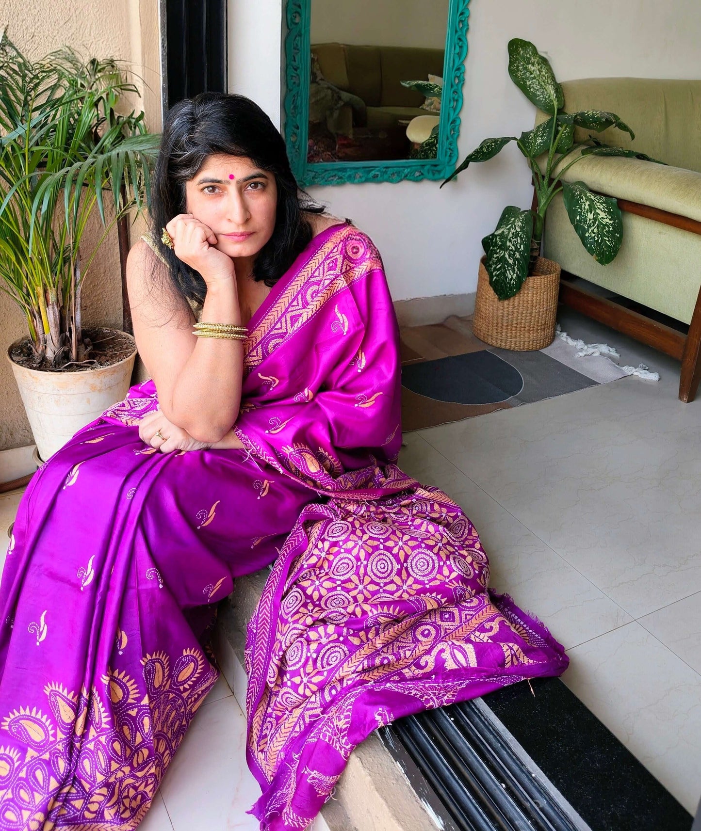 Purple Silk with Kantha Stitch