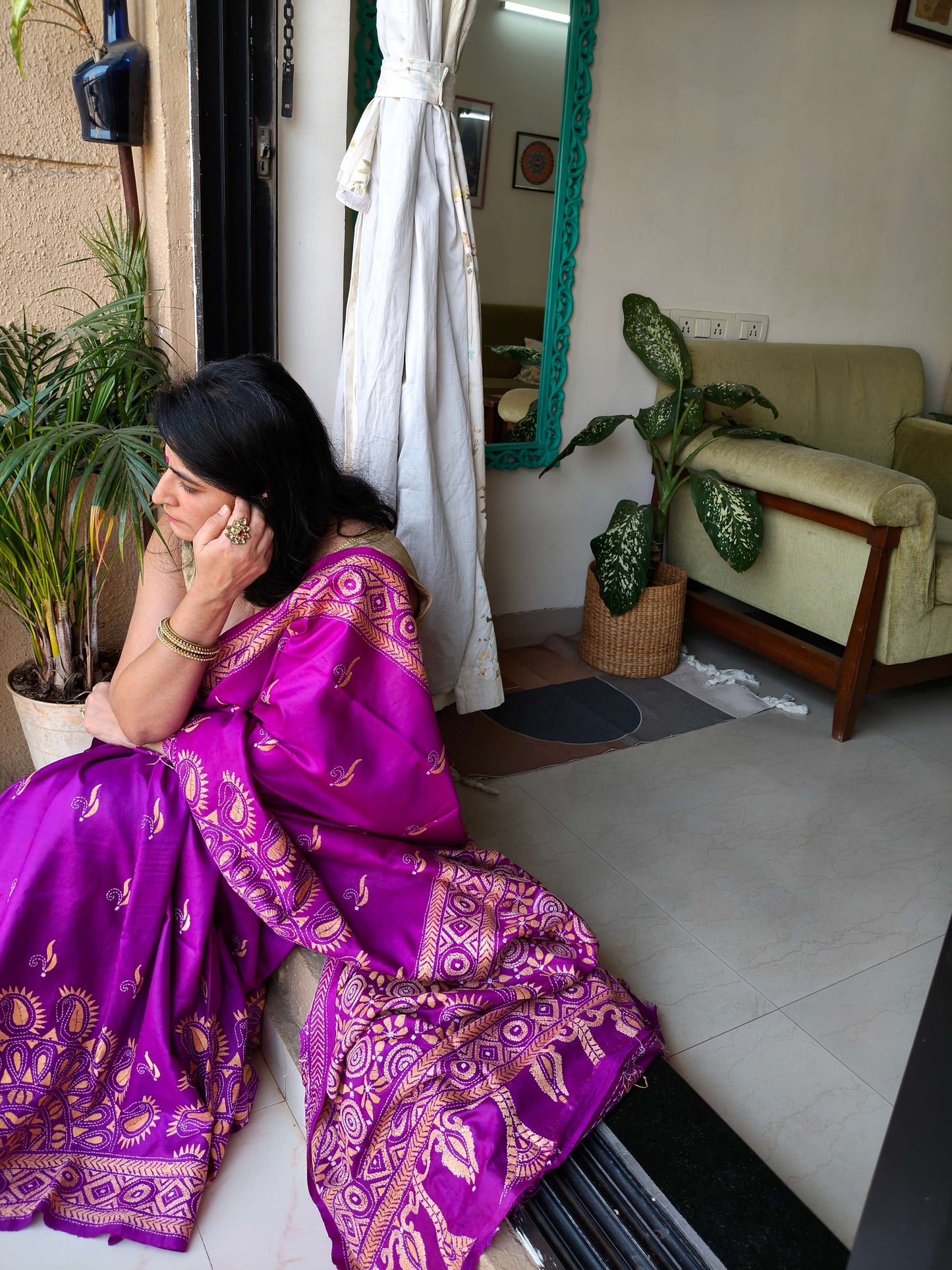 Purple Silk with Kantha Stitch