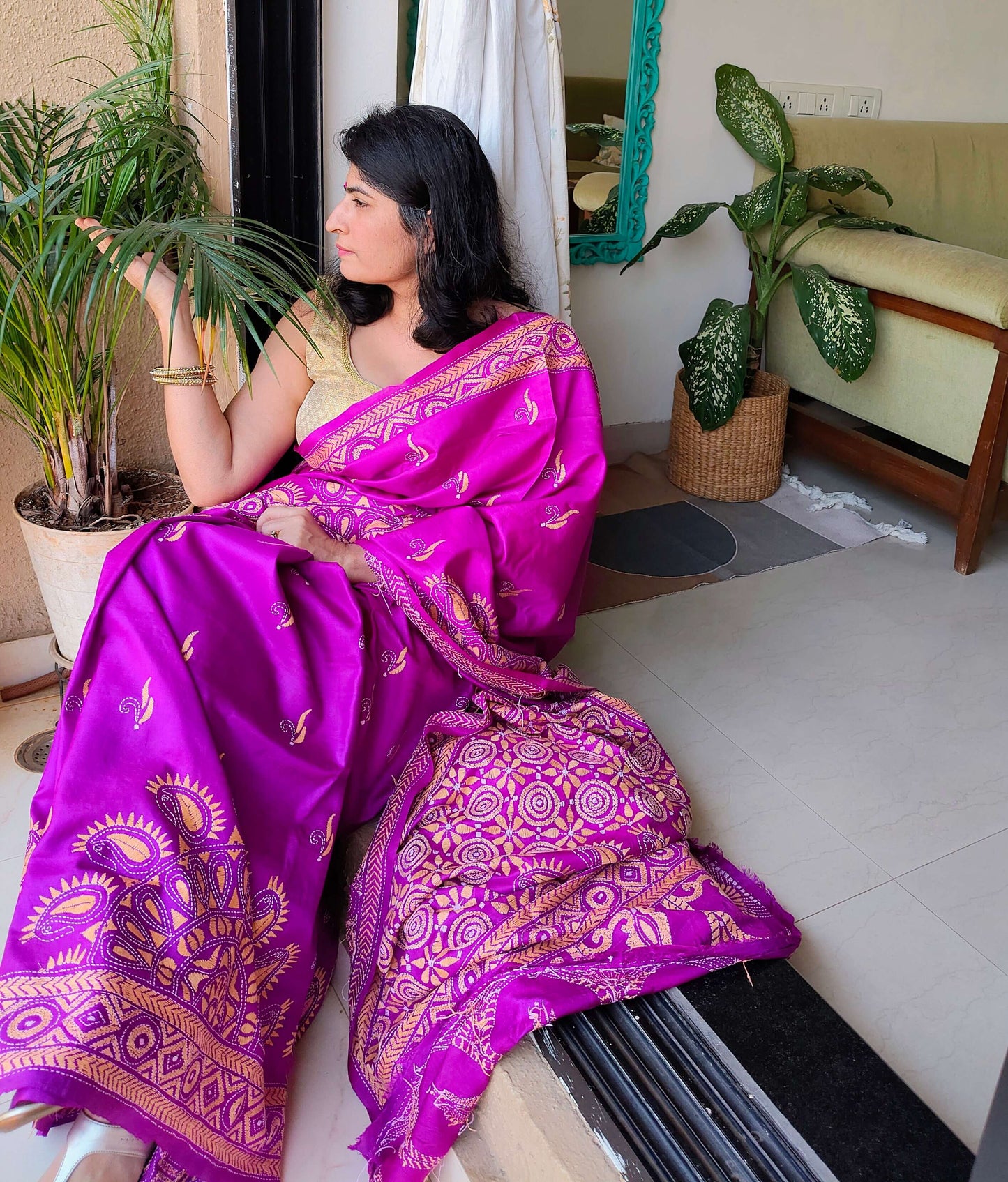 Purple Silk with Kantha Stitch