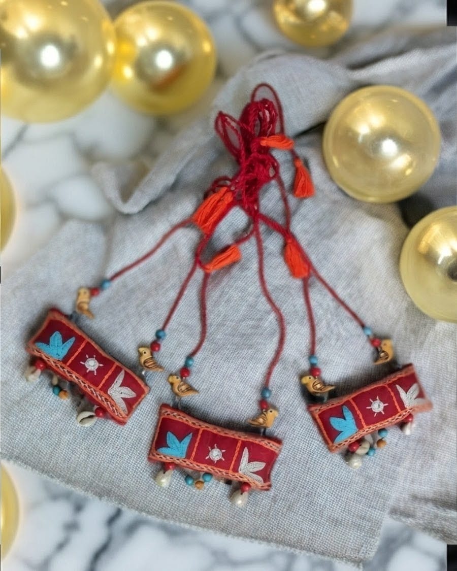 Sindoor Red Embroidered Fabric necklace I Handcrafted
