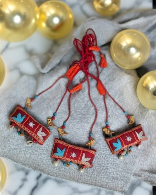 Sindoor Red Embroidered Fabric necklace I Handcrafted