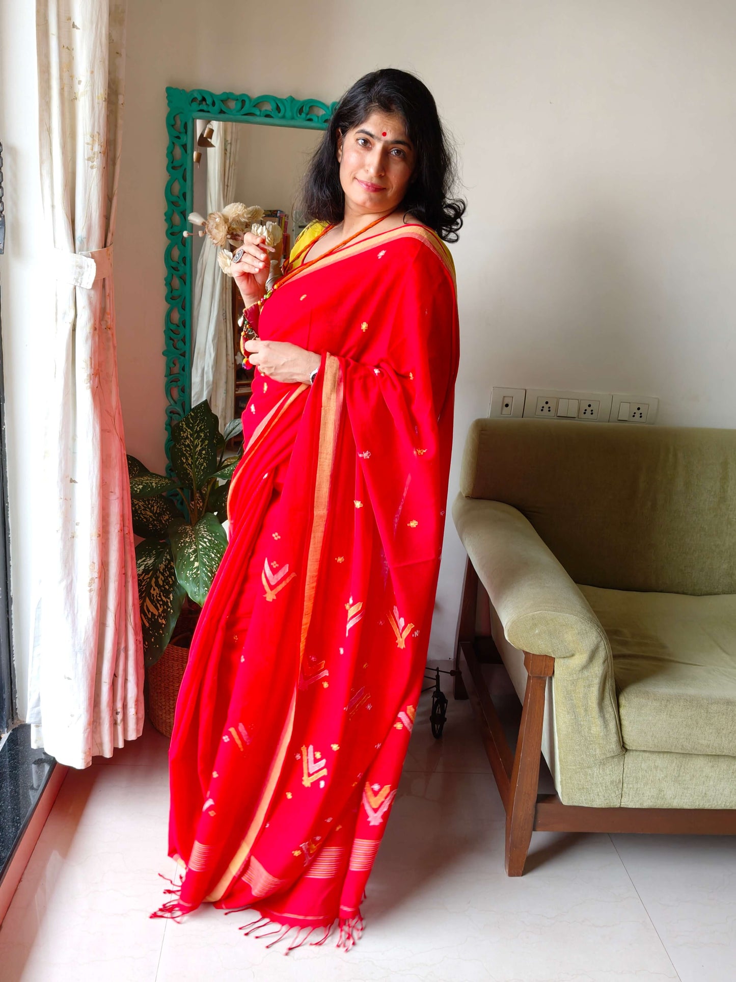 Red Jamdani Saree