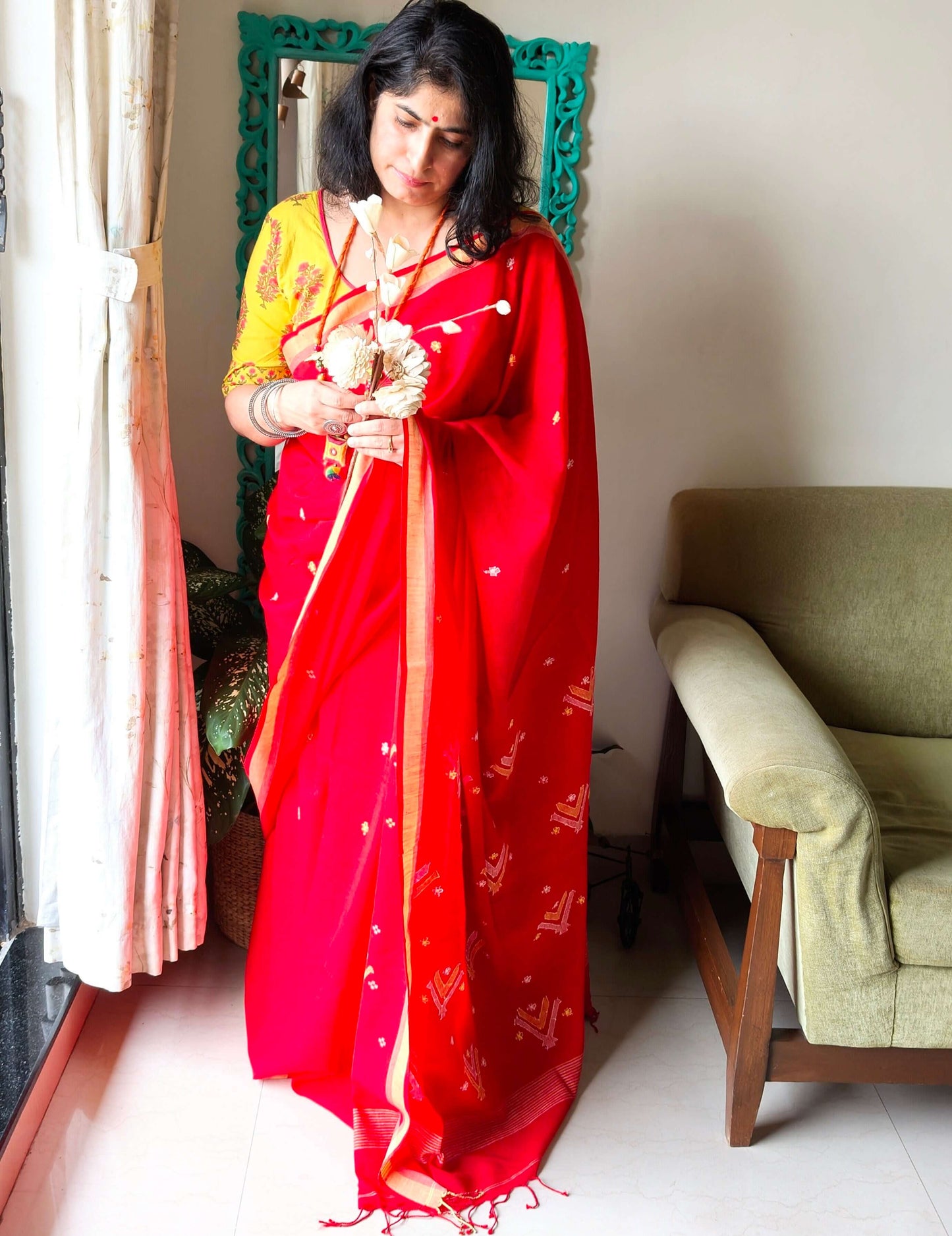Red Jamdani Saree