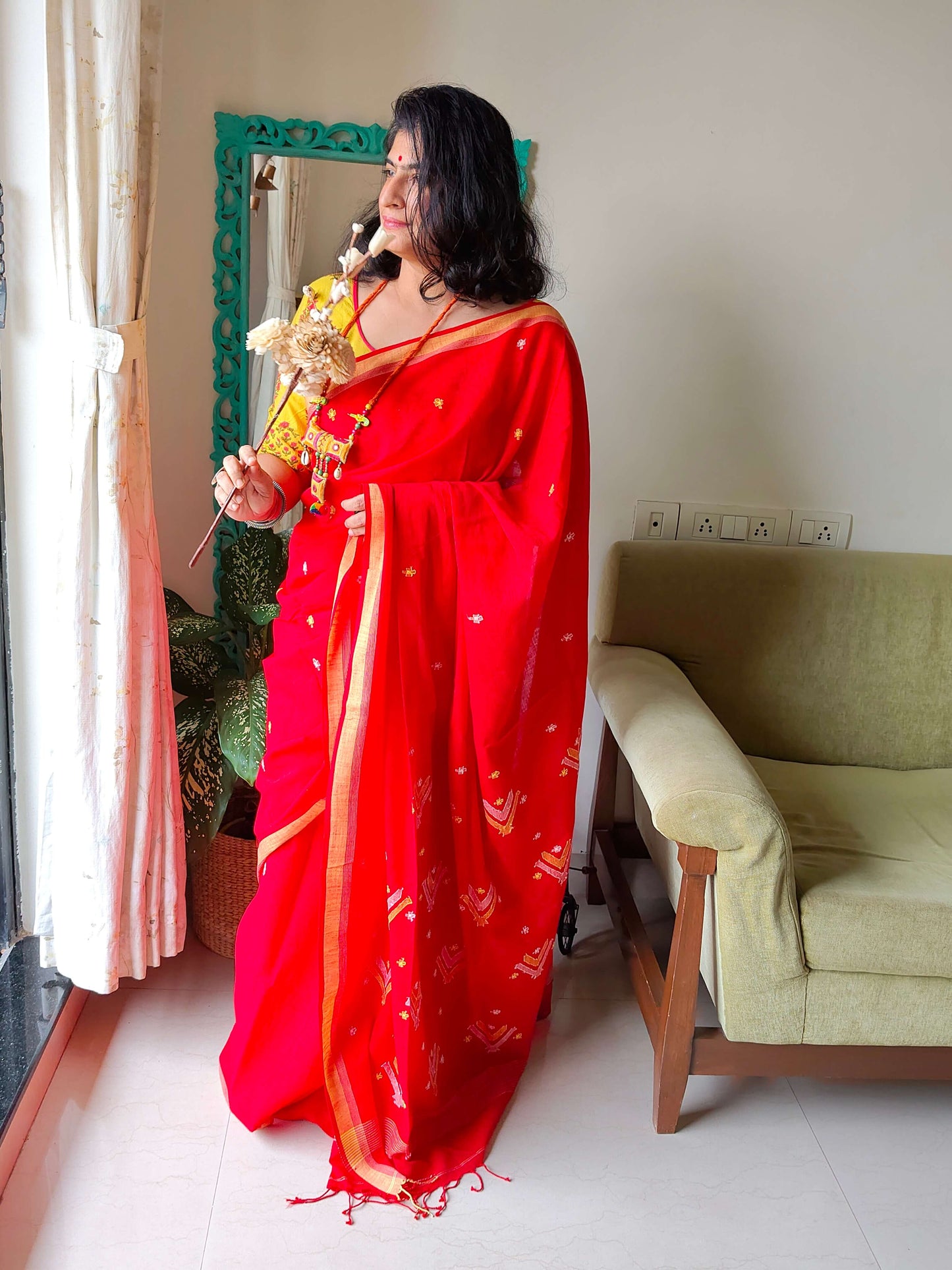 Red Jamdani Saree