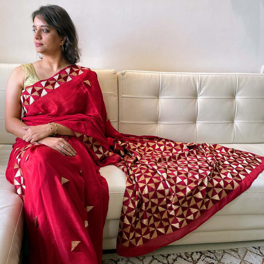 red-phulkari-saree chinon silk