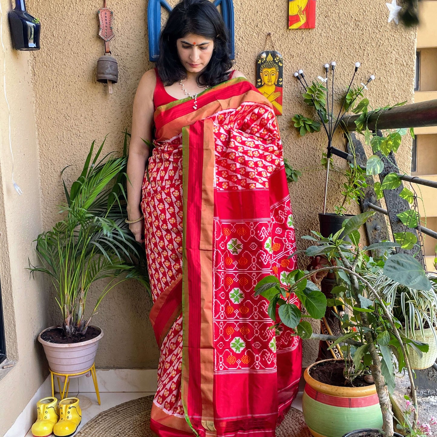 Red Pochampally Ikat Silk Saree