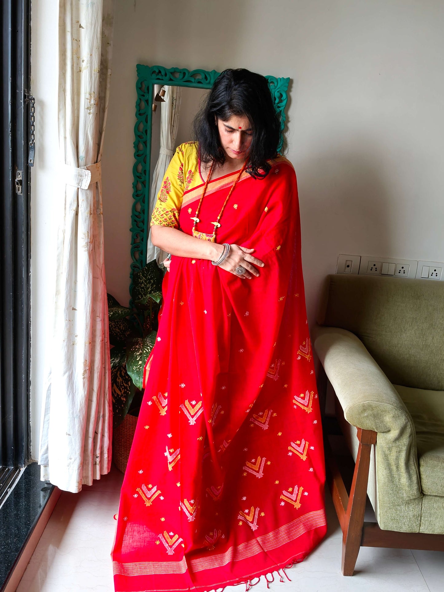 Red Jamdani Saree