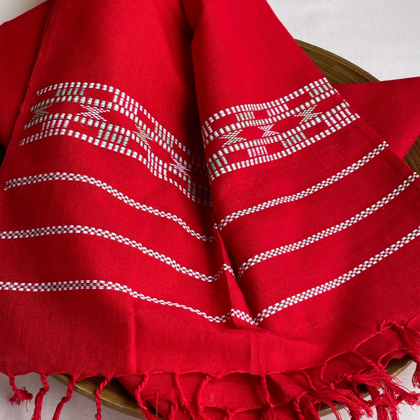 Red Assam weave cotton stole