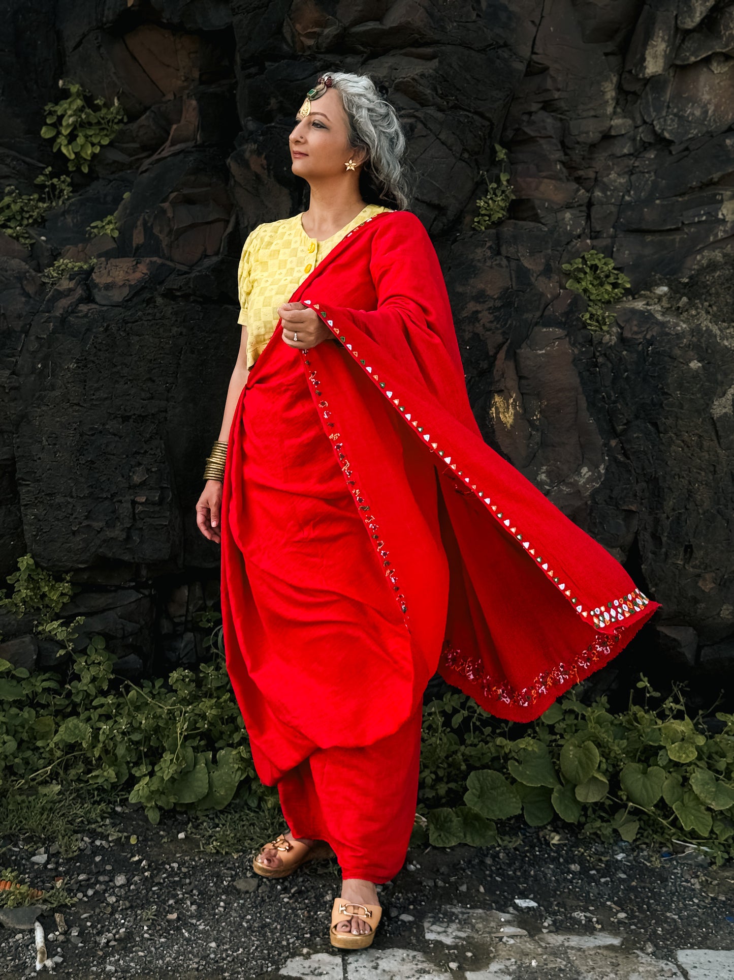 Red Mirror work Matka silk