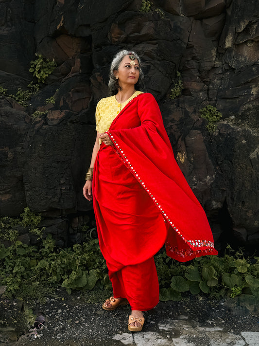 Red Mirror work Matka silk