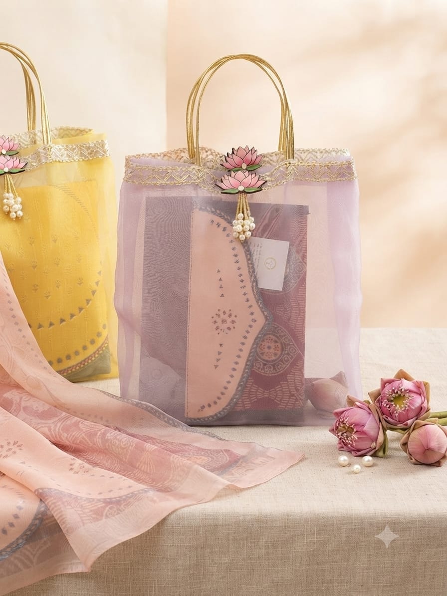 Sindoori Saree gift Bag| handloom organza silk