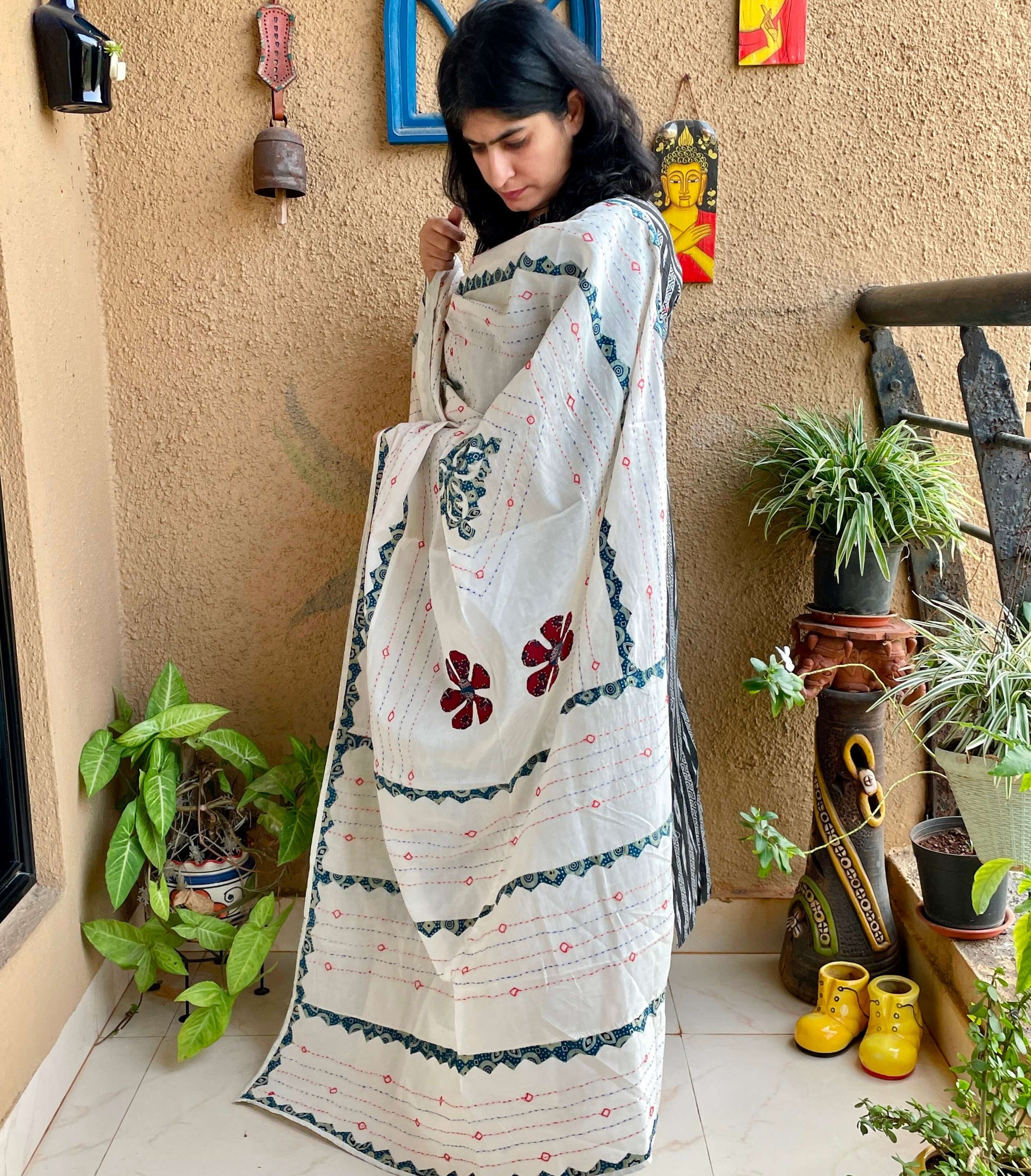 teal applique dupatta