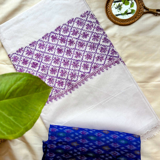 white with purple Sozni Saree