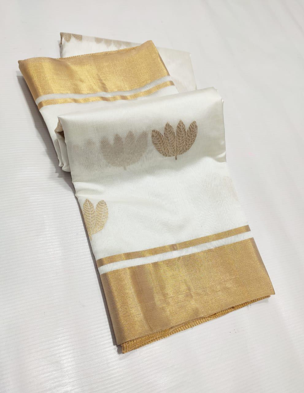 White gold Chanderi Silk Saree I Silk mark I Handwoven