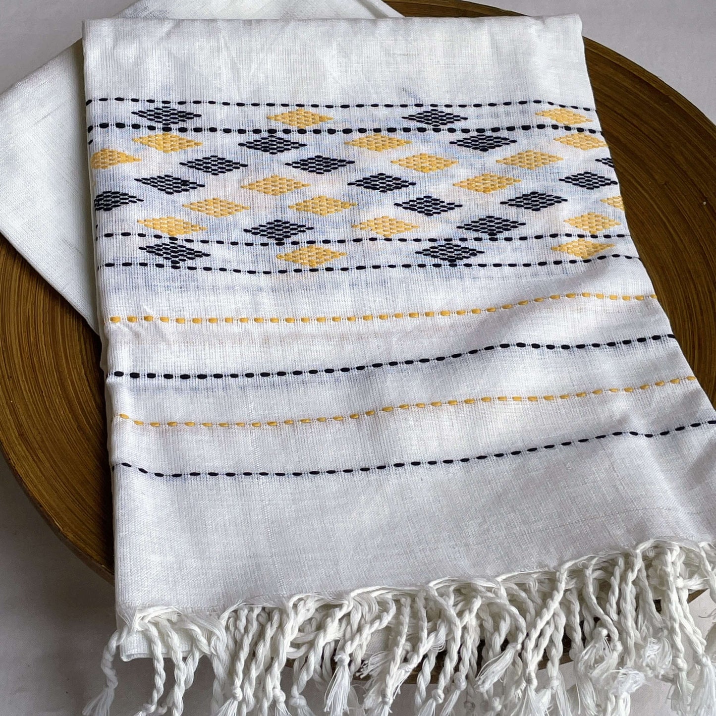 White Assam weave cotton stole