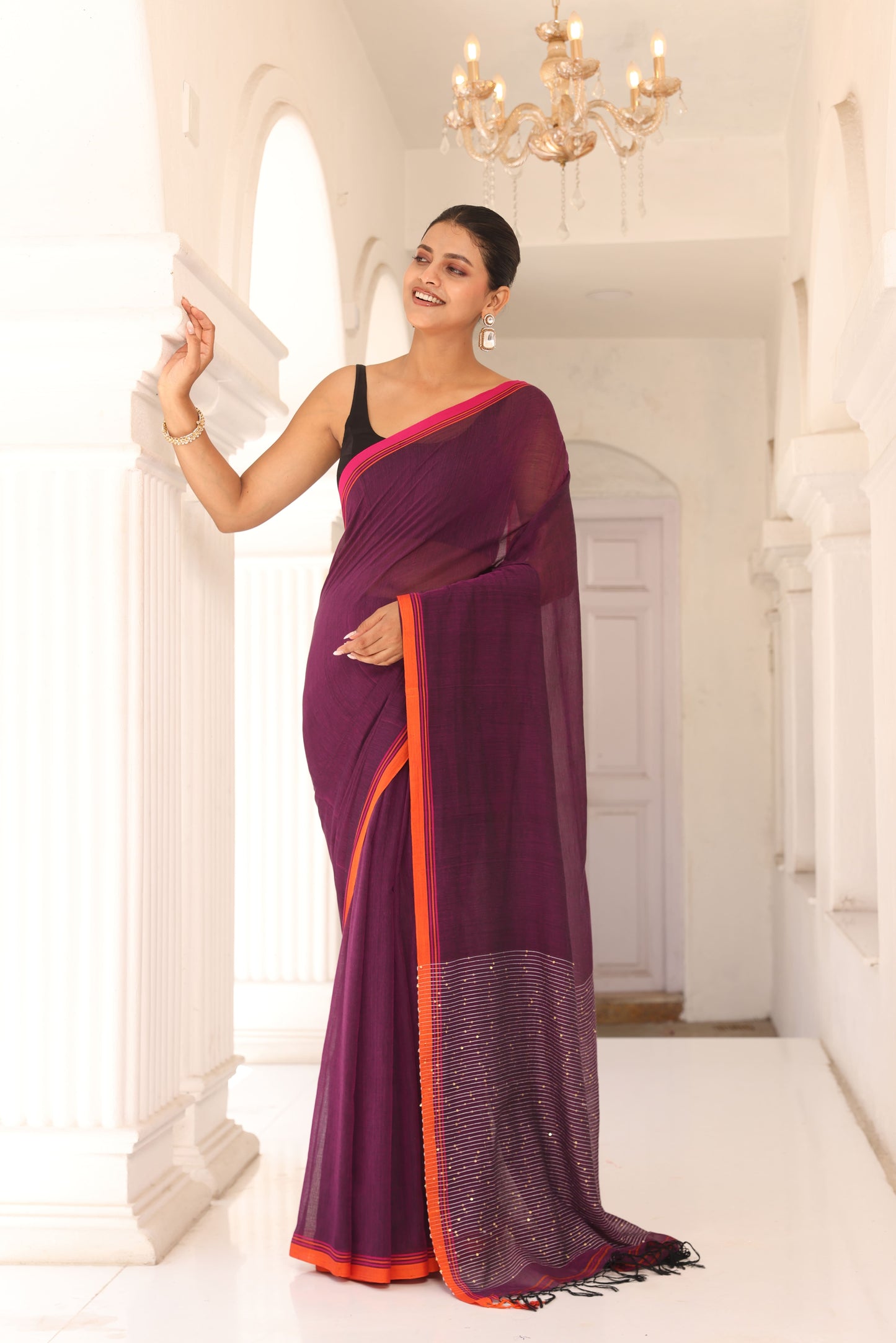 Wine Sitara cotton Saree I Handloom