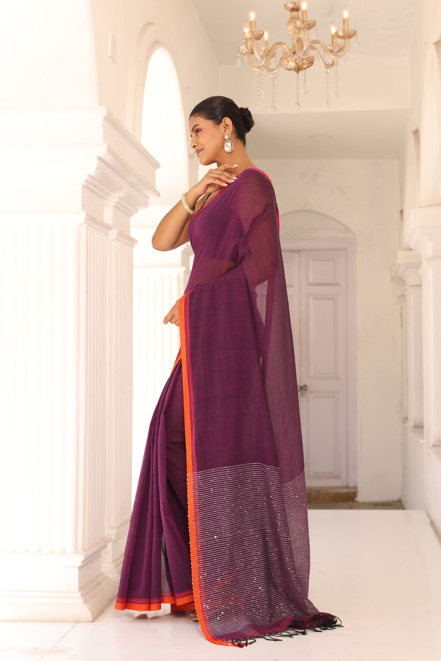 Wine Sitara cotton Saree I Handloom