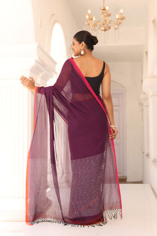 Wine Sitara cotton Saree I Handloom