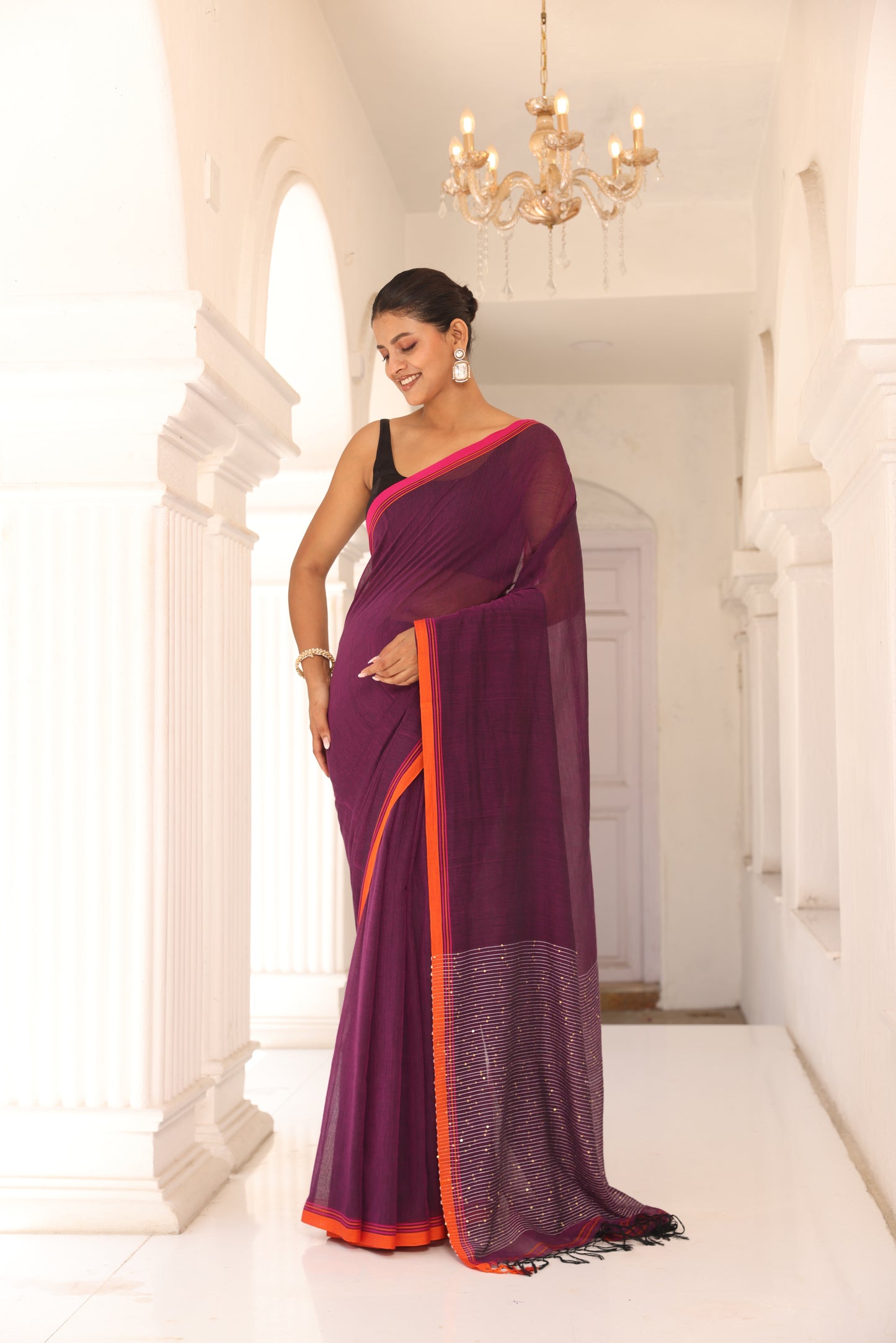 Wine Sitara cotton Saree I Handloom