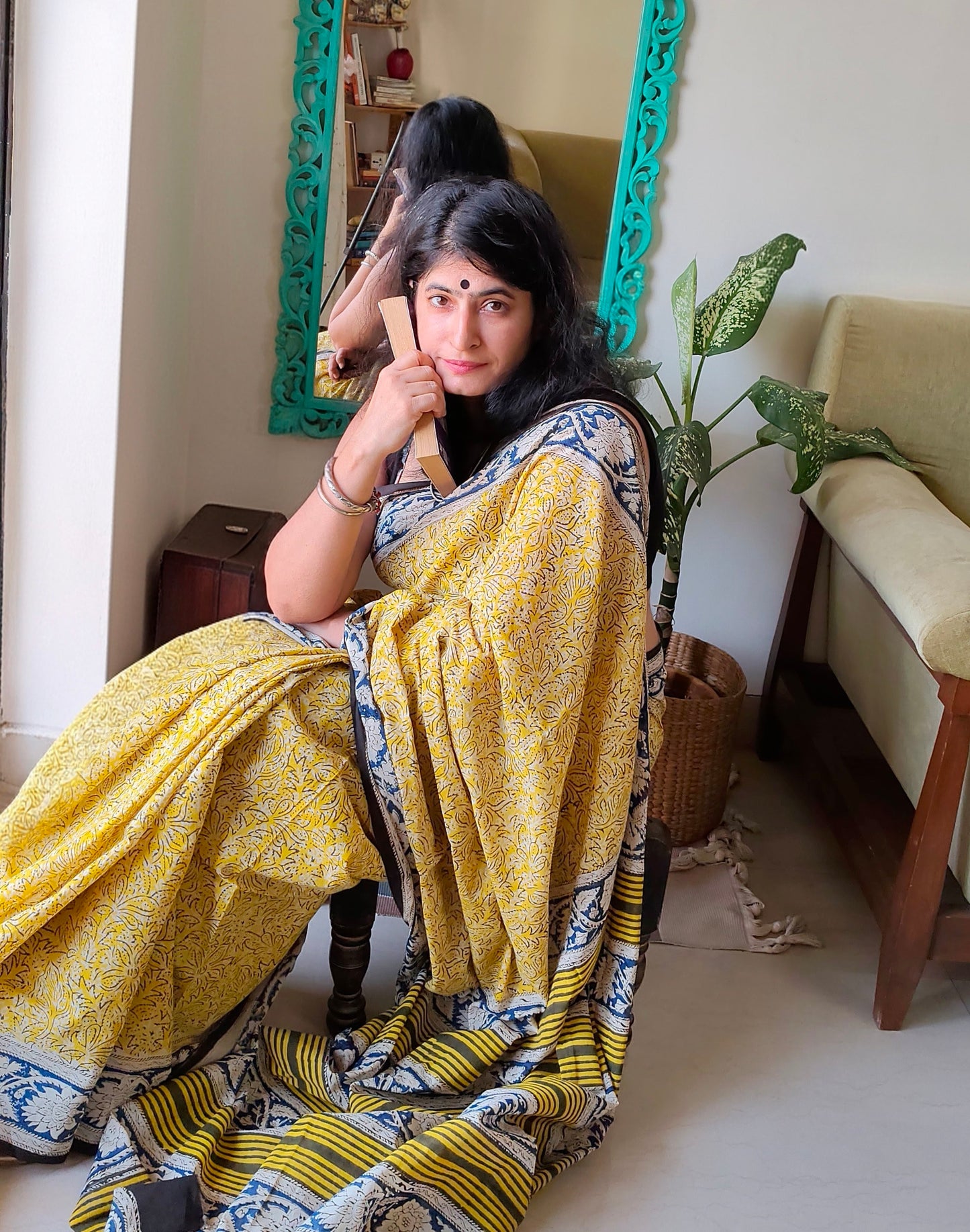 Yellow Cotton Bagru Block print | Handcrafted Sarees
