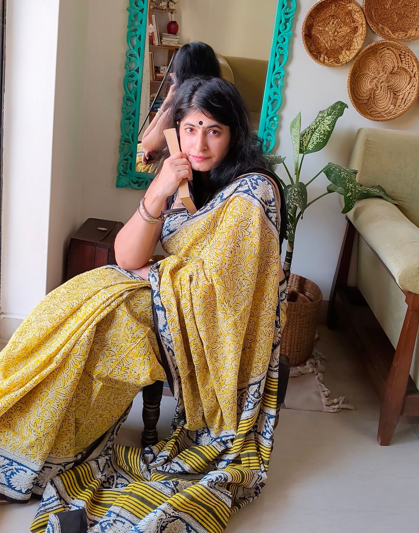 Yellow Cotton Bagru Block print | Handcrafted Sarees