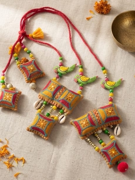 Sunshine Yellow Embroidered Fabric necklace I Handcrafted
