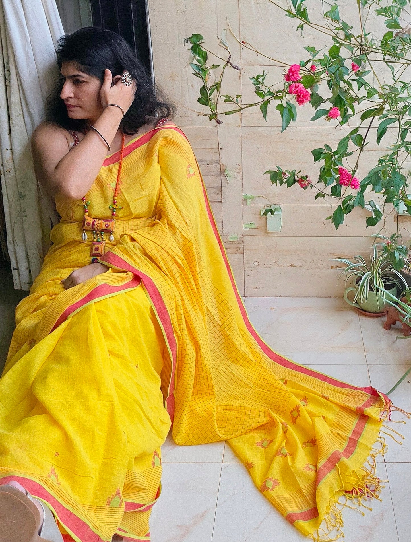 Yellow Jamdani Saree