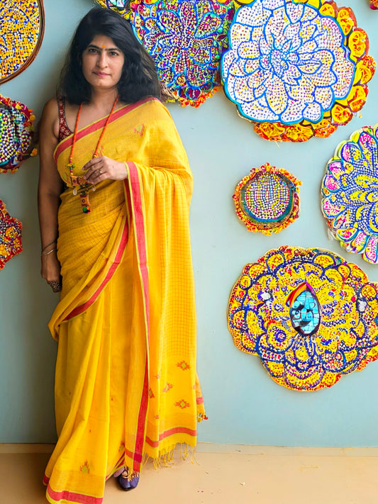 Yellow Jamdani Saree
