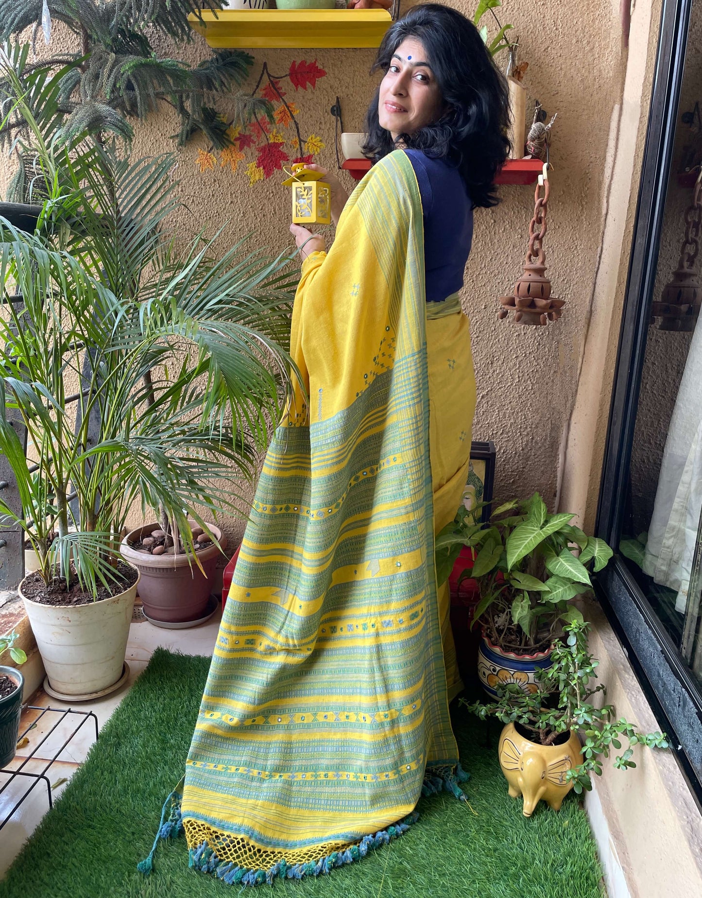 Yellow Kala Coton Bhujodi Saree