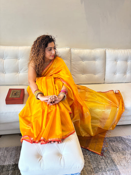 Basant Yellow Maheshwari Saree ~ Rang collection I Handloom