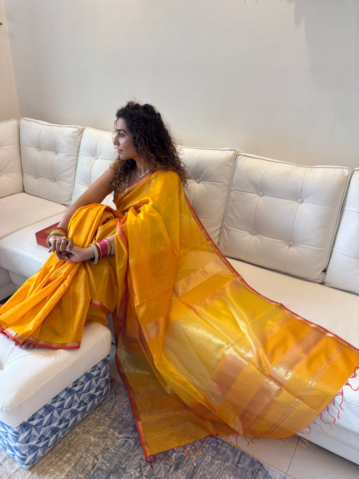 Basant Yellow Maheshwari Saree ~ Rang collection I Handloom