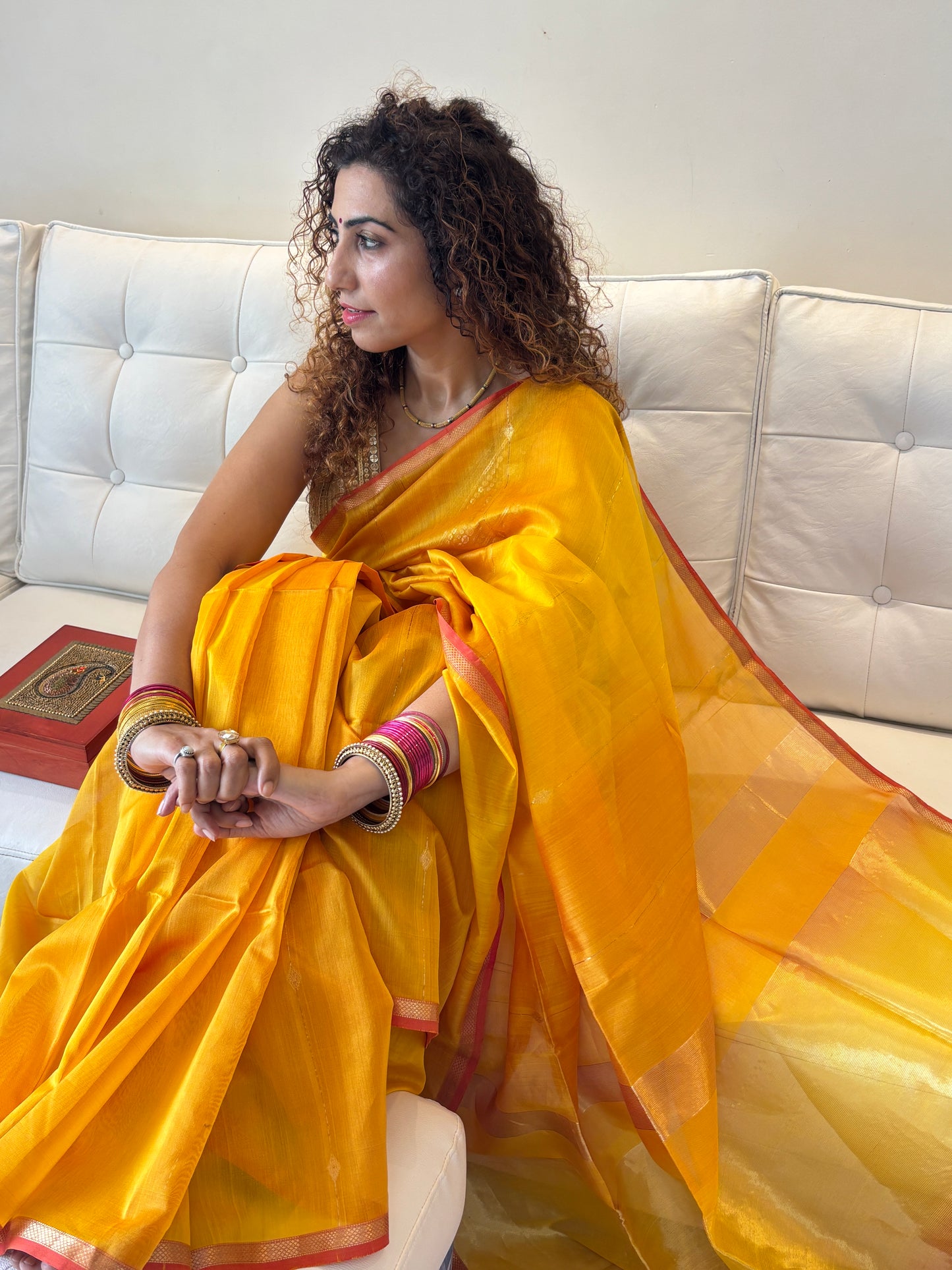 Basant Yellow Maheshwari Saree ~ Rang collection I Handloom