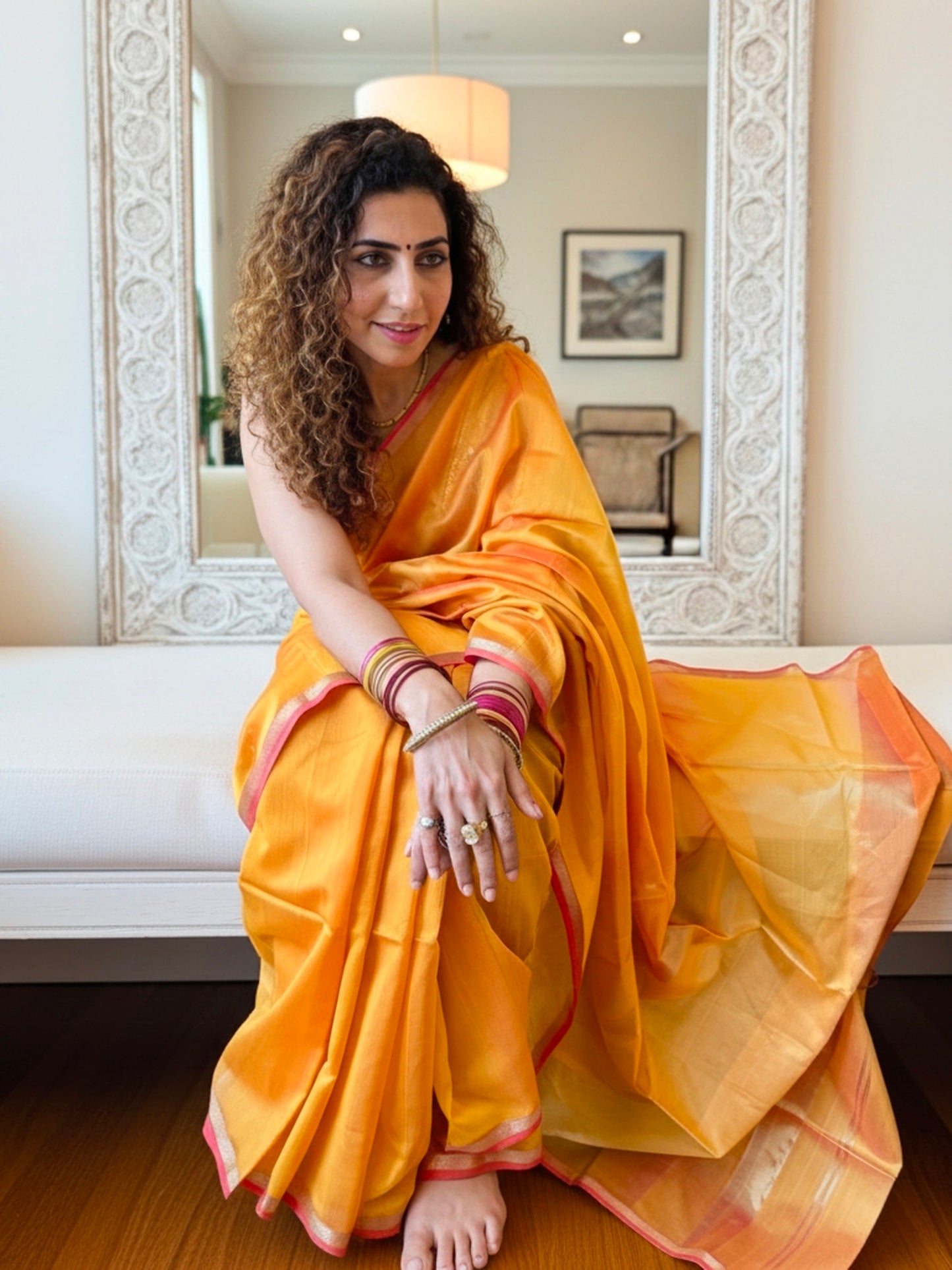 Basant Yellow Maheshwari Saree ~ Rang collection I Handloom